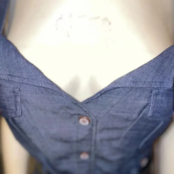 Arden B Women's Blue Sweetheart Neck Button Front Midi Shift Dress Size S - Picture 9 of 16